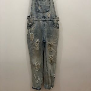 Overalls distressed and worn